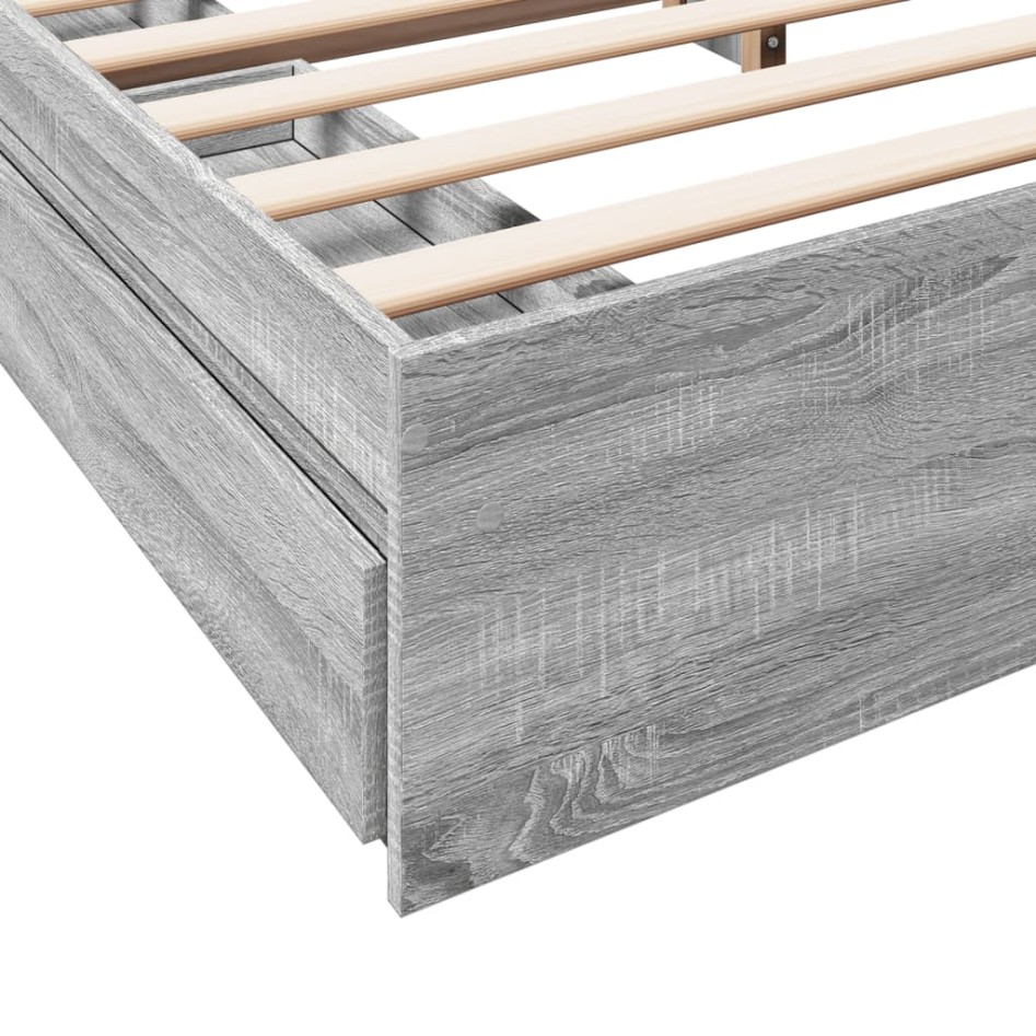Cama con cajones madera ingeniería gris Sonoma 180x200