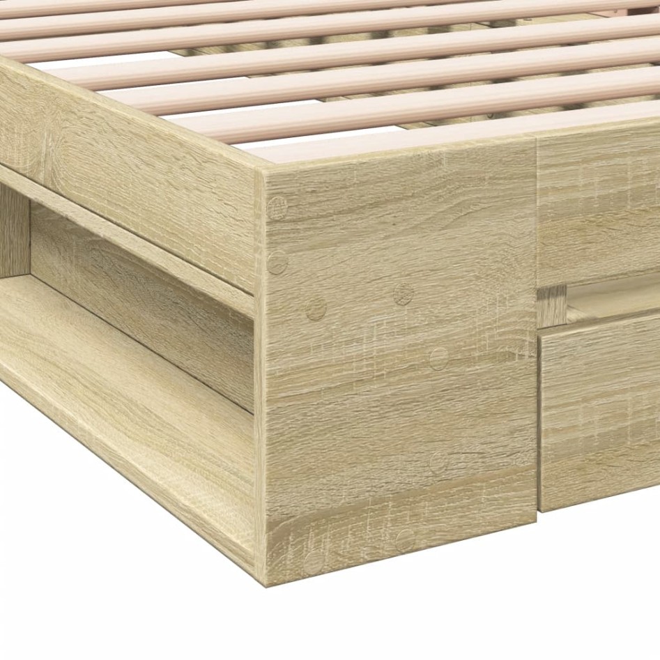 Cama con cajón madera ingeniería roble Sonoma 100x200