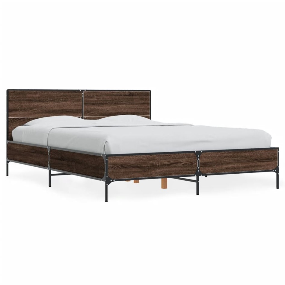 Estructura cama madera ingeniería metal marrón roble 120x200