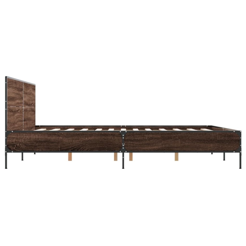 Estructura cama madera ingeniería metal marrón roble 120x200