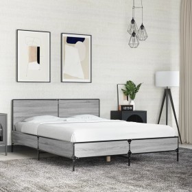 Estructura cama madera ingeniería metal gris Sonoma 140x200