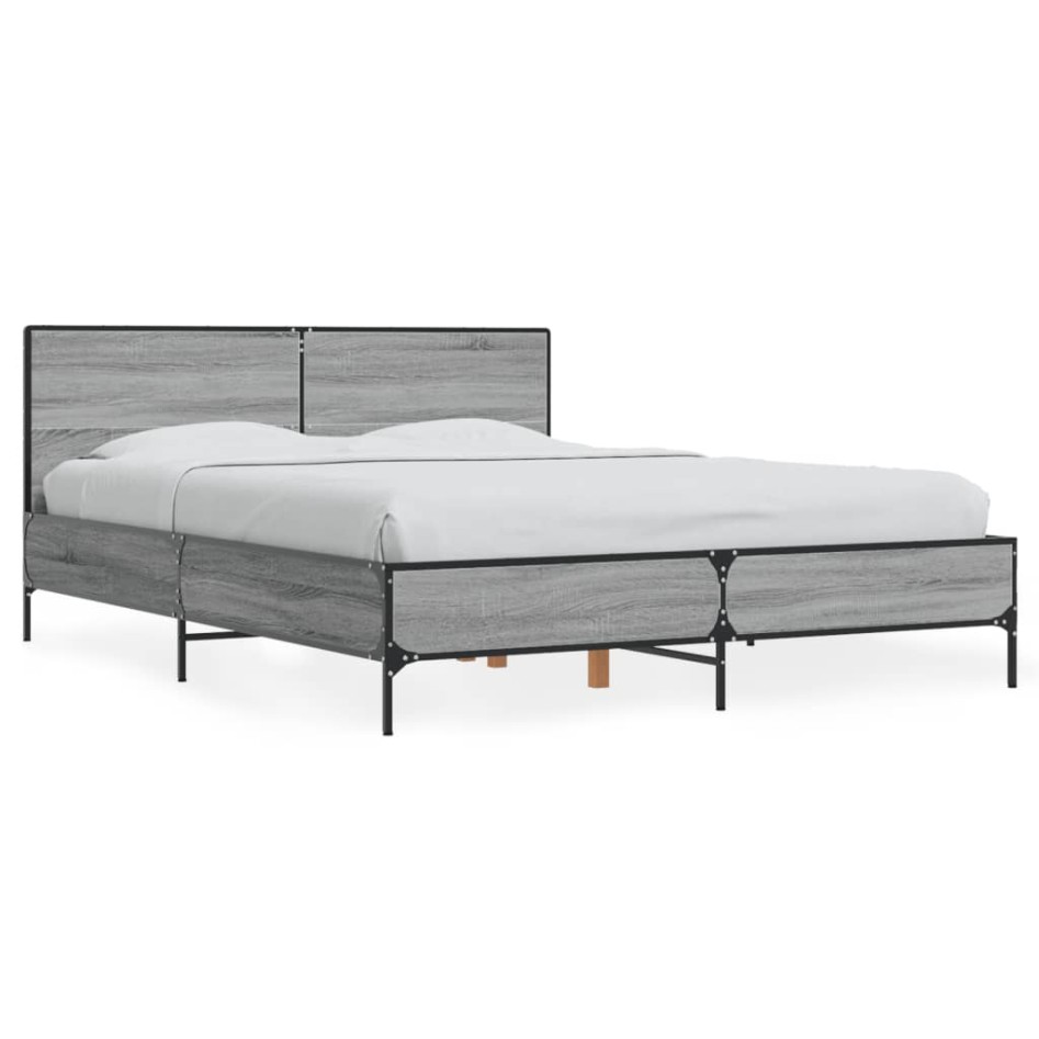 Estructura cama madera ingeniería metal gris Sonoma 140x200