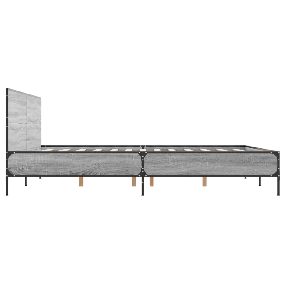 Estructura cama madera ingeniería metal gris Sonoma 140x200