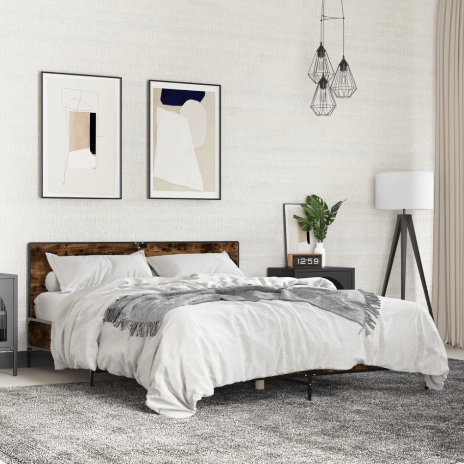 Estructura cama madera ingeniería metal roble ahumado