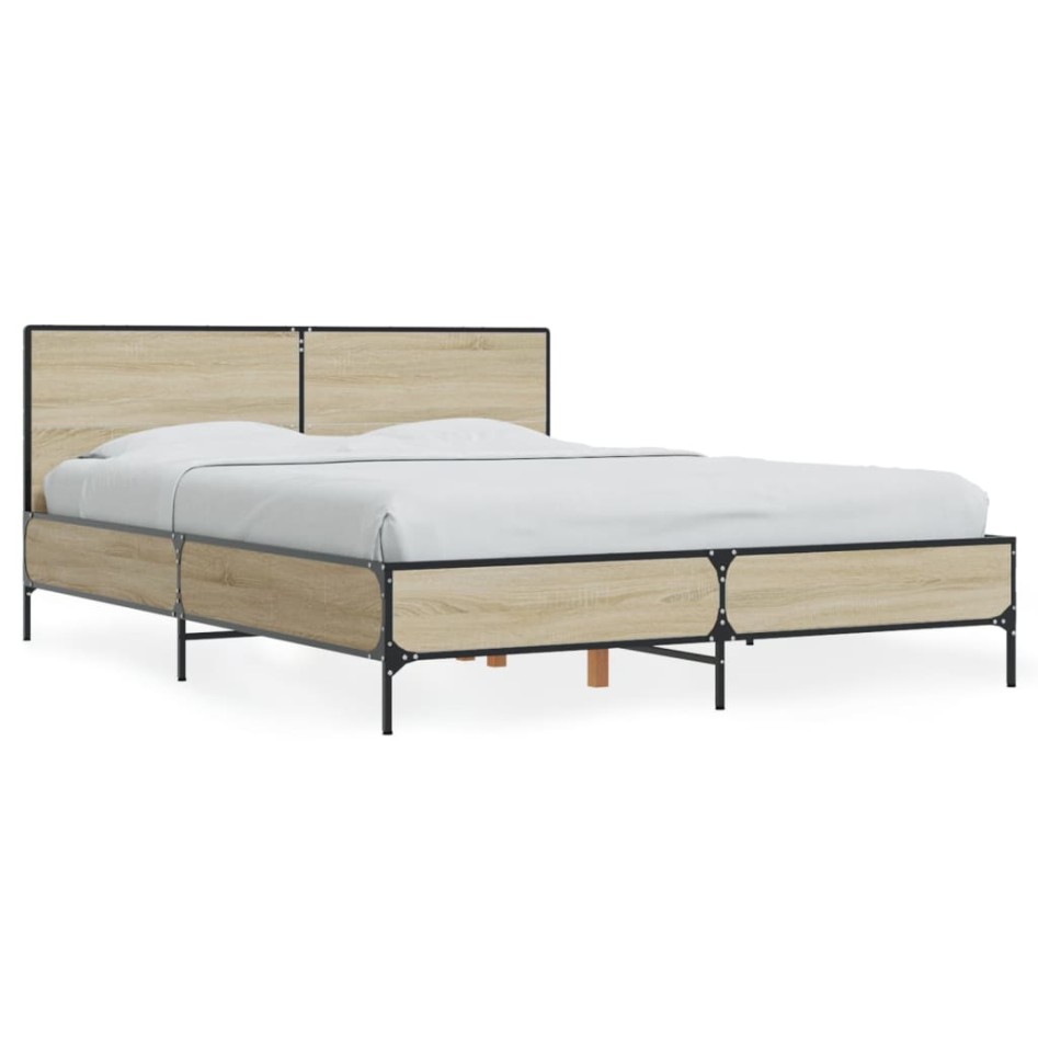Estructura cama madera ingeniería metal roble Sonoma 120x190