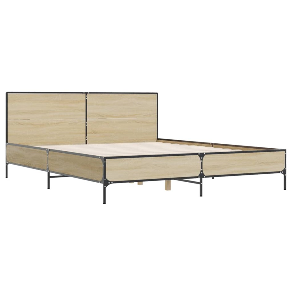 Estructura cama madera ingeniería metal roble Sonoma 120x190