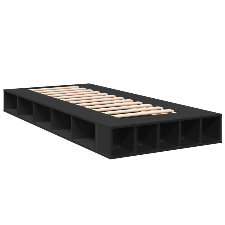 Estructura de cama madera de ingeniería negra 90x200