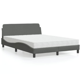 Cama con colchón tela gris oscuro 140x190