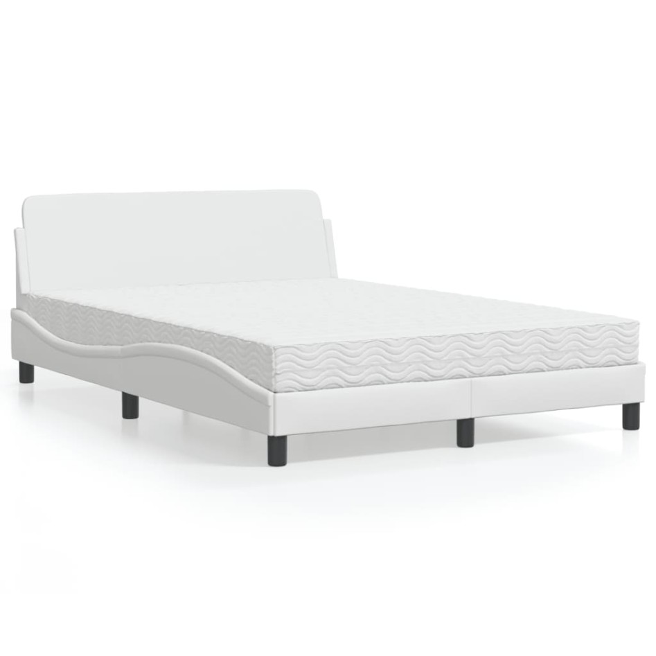 Cama con colchón cuero sintético blanco 140x190