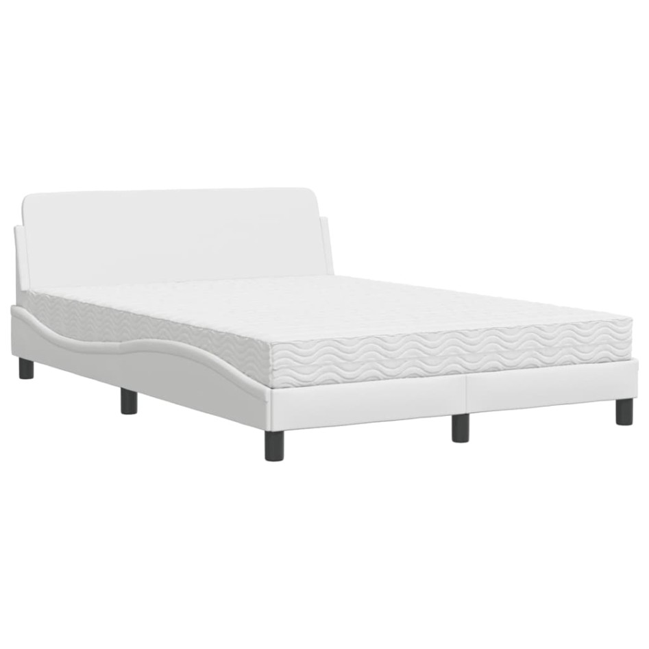 Cama con colchón cuero sintético blanco 140x190