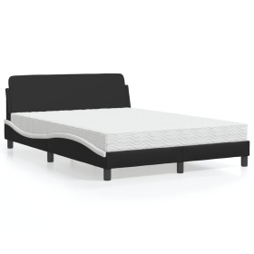Cama con colchón cuero sintético negro y blanco 140x200