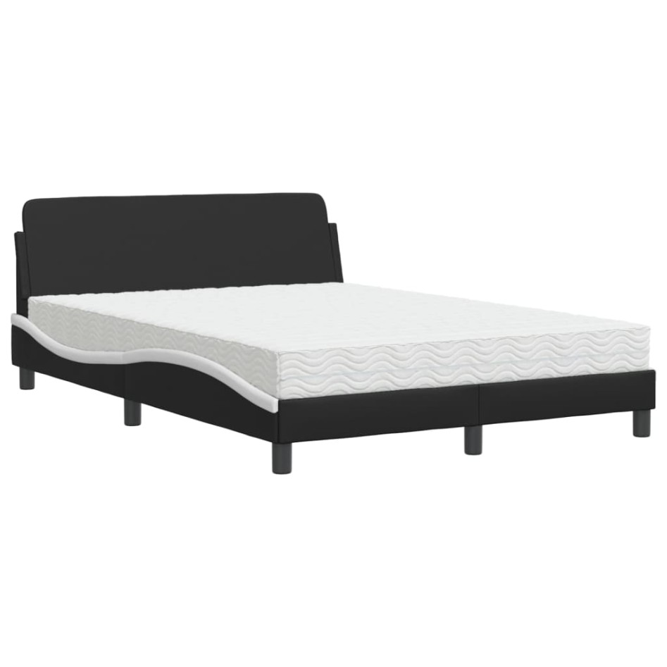 Cama con colchón cuero sintético negro y blanco 140x200