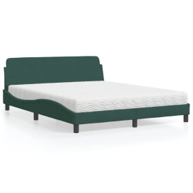 Cama con colchón terciopelo verde oscuro 160x200