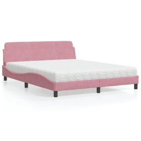 Cama con colchón terciopelo rosa 160x200