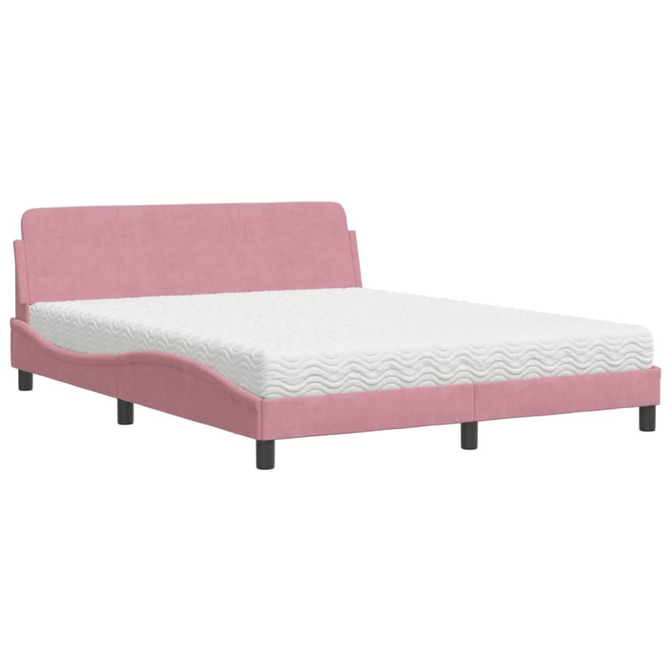 Cama con colchón terciopelo rosa 160x200