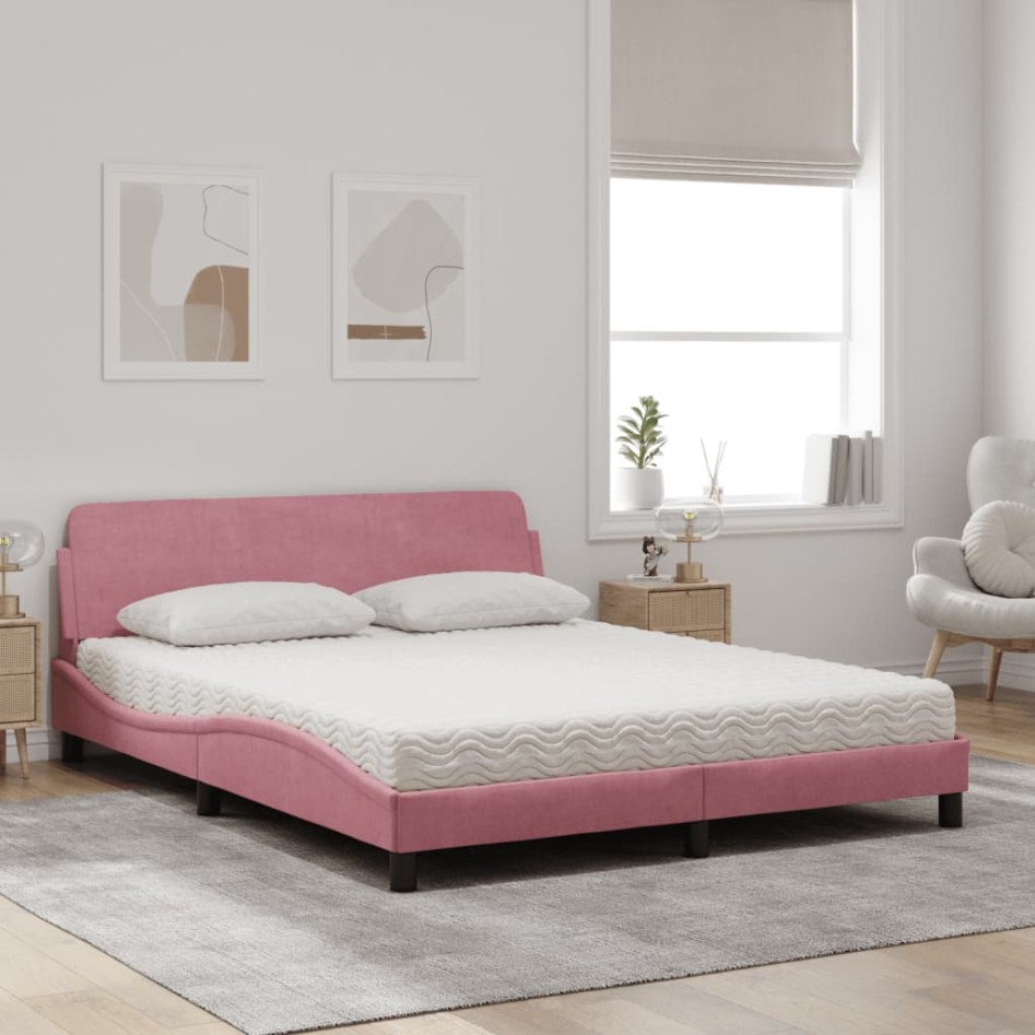 Cama con colchón terciopelo rosa 160x200