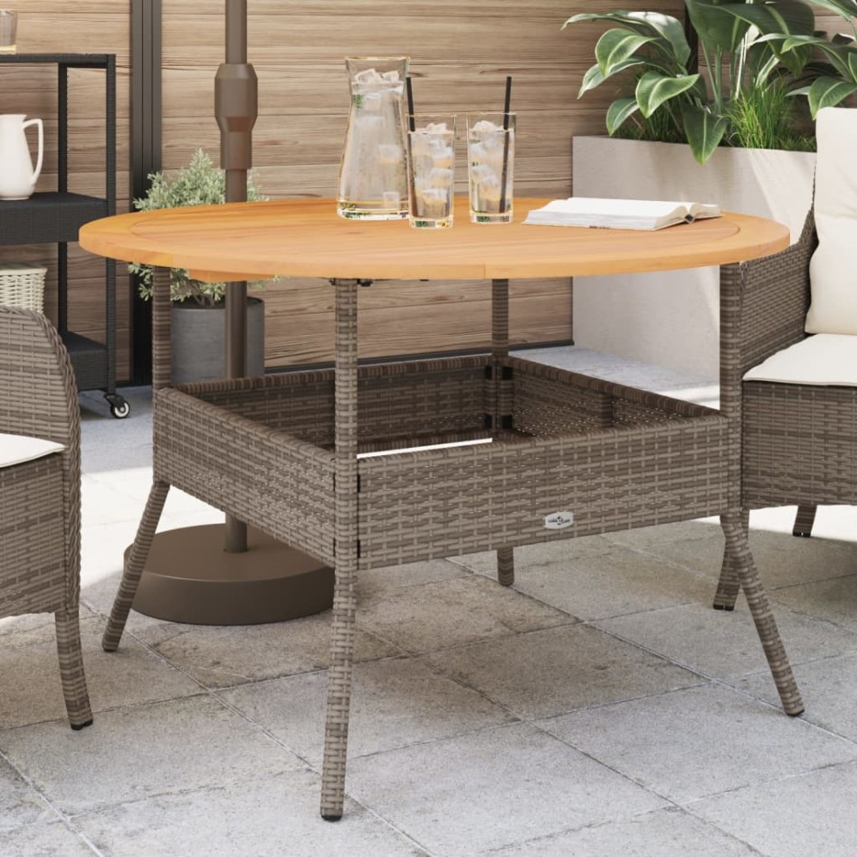Mesa de jardín superficie de madera ratán PE gris Ø110x71