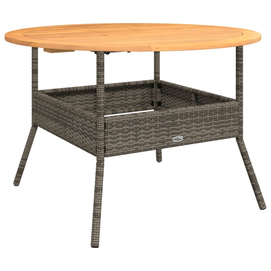 Mesa de jardín superficie de madera ratán PE gris Ø110x71