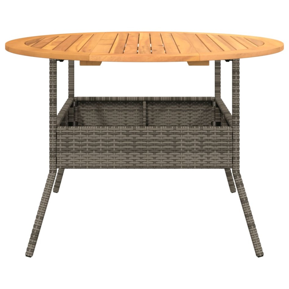 Mesa de jardín superficie de madera ratán PE gris Ø110x71