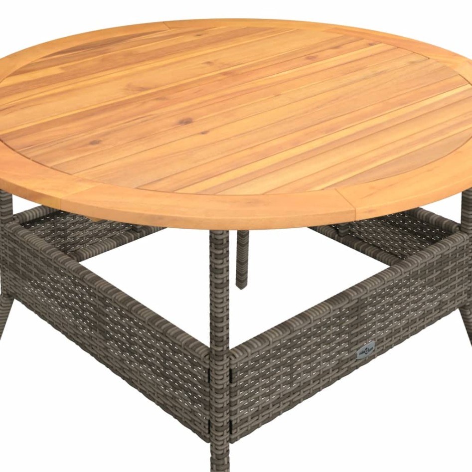 Mesa de jardín superficie de madera ratán PE gris Ø110x71
