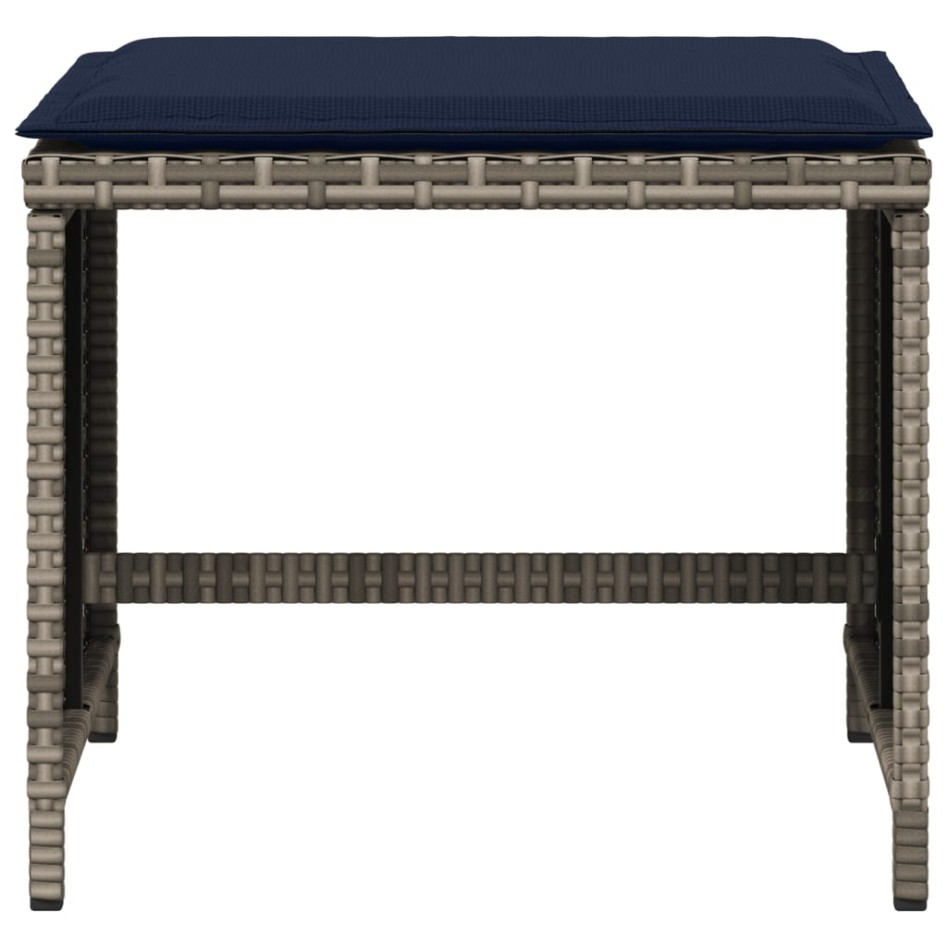 Taburetes de jardín con cojines 4 uds ratán PE gris 40x40x35