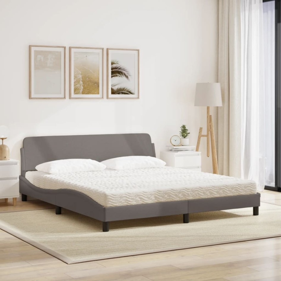 Cama con colchón de tela gris taupe 180x200