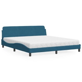 Cama con colchón terciopelo azul 180x200