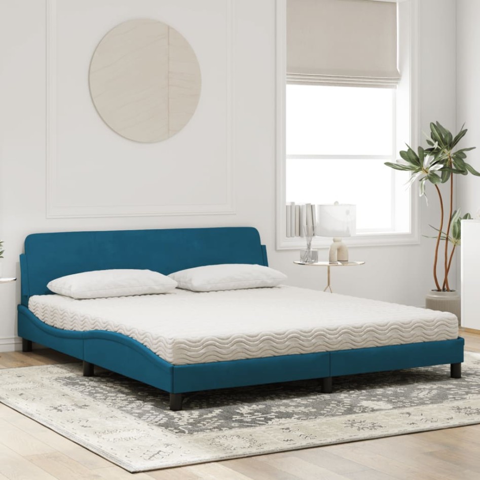 Cama con colchón terciopelo azul 180x200