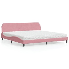 Cama con colchón terciopelo rosa 200x200