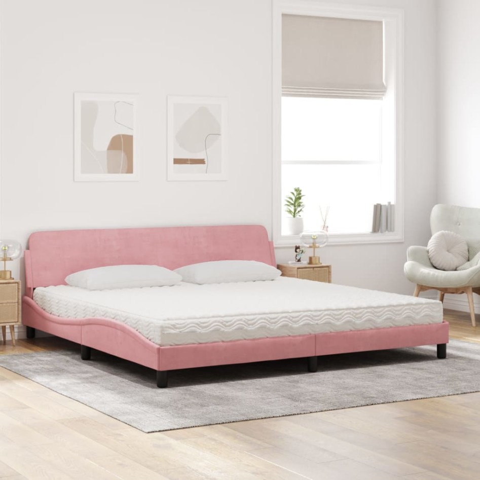 Cama con colchón terciopelo rosa 200x200