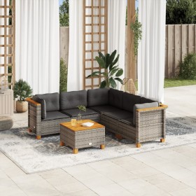 Set de muebles de jardín 6 pzas y cojines ratán sintético