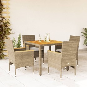 Set de comedor jardín 5 pzas con cojines ratán PE acacia