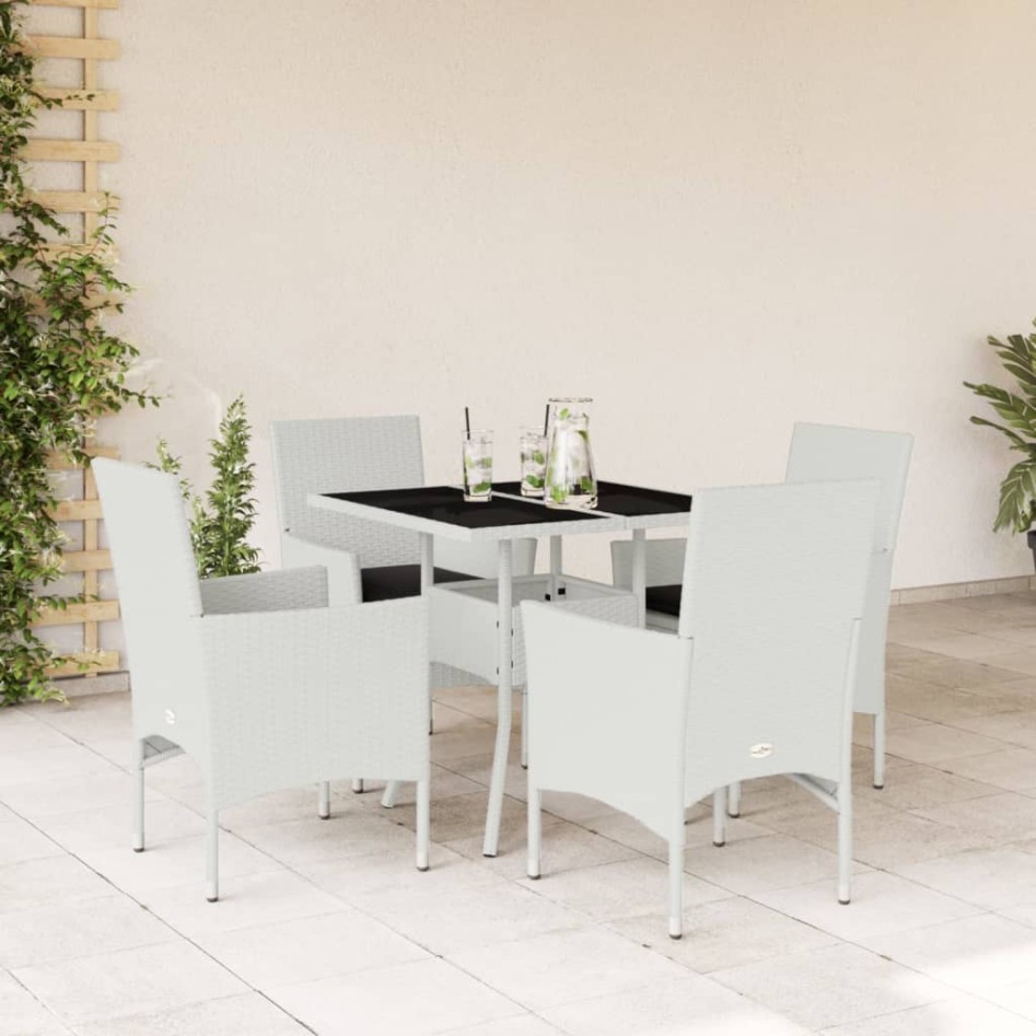 Set comedor jardín 5 pzas cojines ratán sintético vidrio