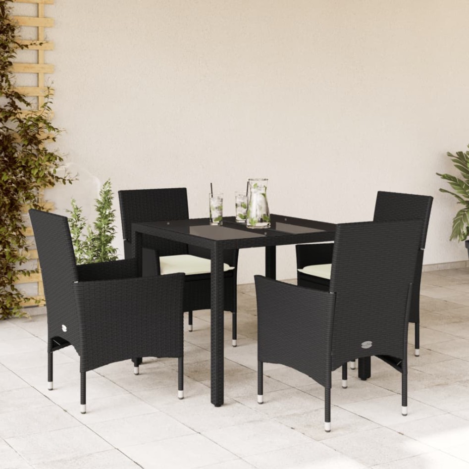 Set comedor jardín 5 pzas cojines ratán sintético vidrio