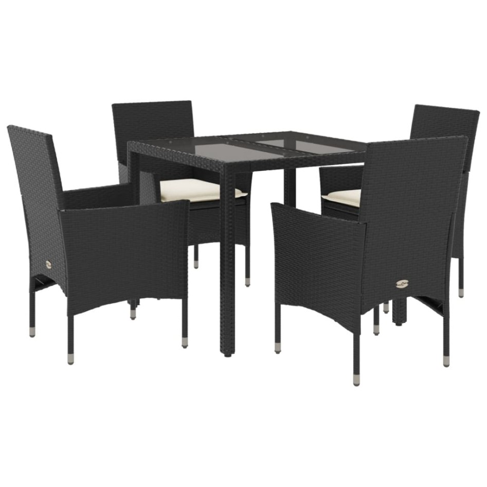 Set comedor jardín 5 pzas cojines ratán sintético vidrio