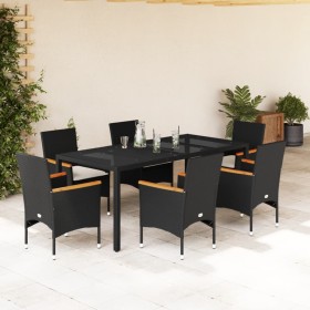 Set comedor jardín 7 pzas cojines ratán sintético vidrio