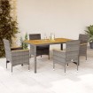 Set de comedor jardín 5 pzas con cojines ratán PE acacia gris
