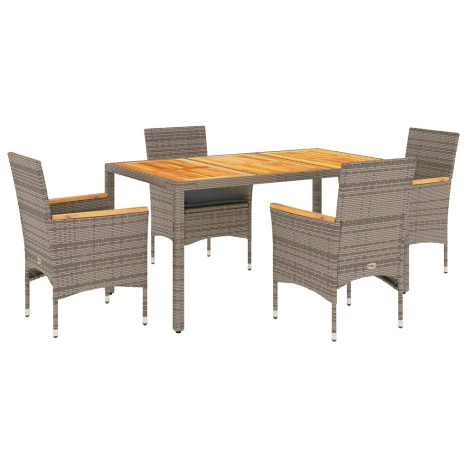 Set de comedor jardín 5 pzas con cojines ratán PE acacia