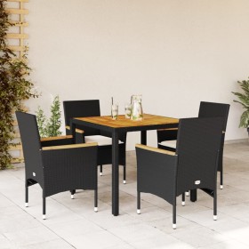 Set de comedor jardín 5 pzas con cojines ratán PE acacia