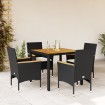 Set de comedor jardín 5 pzas con cojines ratán PE acacia negro