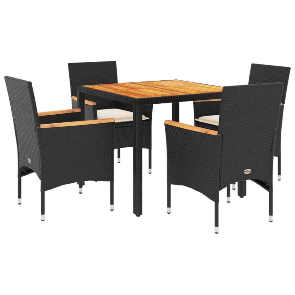 Set de comedor jardín 5 pzas con cojines ratán PE acacia