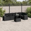 Set de sofás de jardín 7 pzas con cojines ratán sintético negro