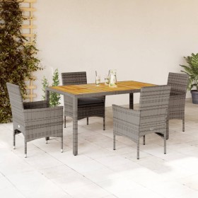 Set de comedor jardín 5 pzas con cojines ratán PE acacia