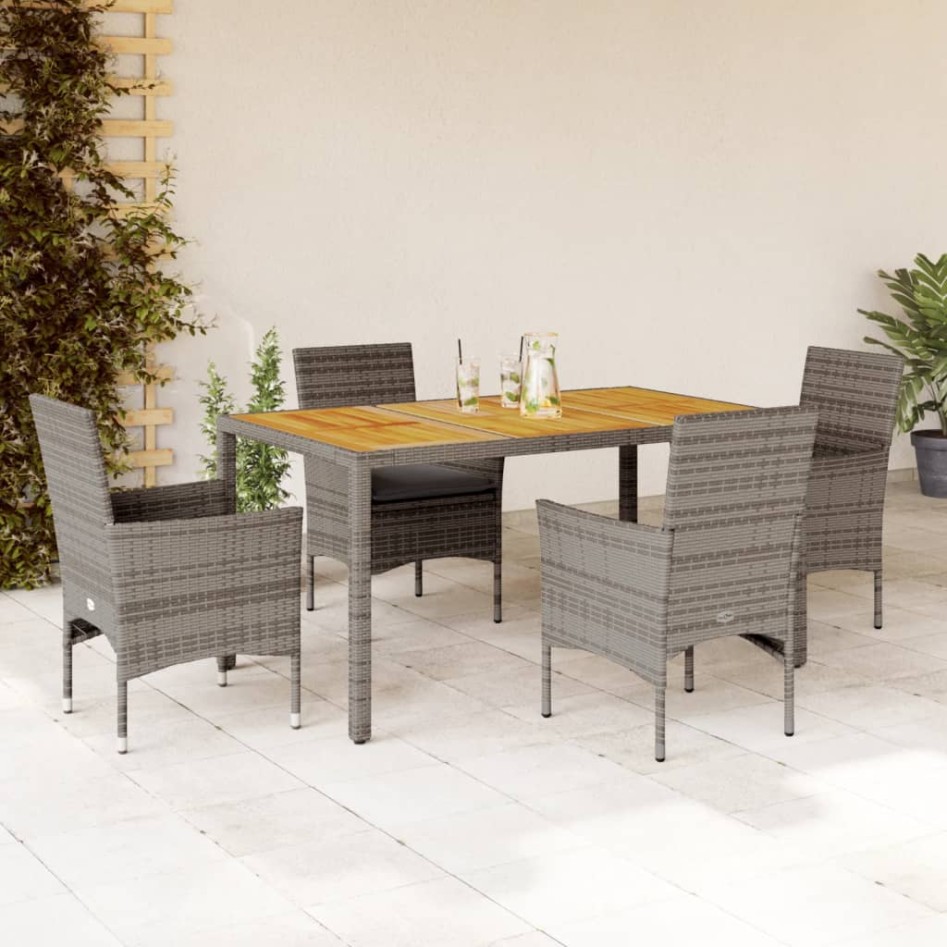 Set de comedor jardín 5 pzas con cojines ratán PE acacia