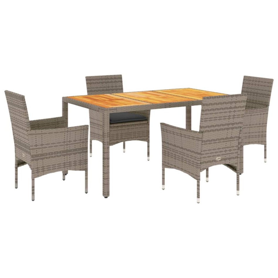 Set de comedor jardín 5 pzas con cojines ratán PE acacia