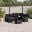 Set de sofás de jardín 8 piezas y cojines ratán sintético negro