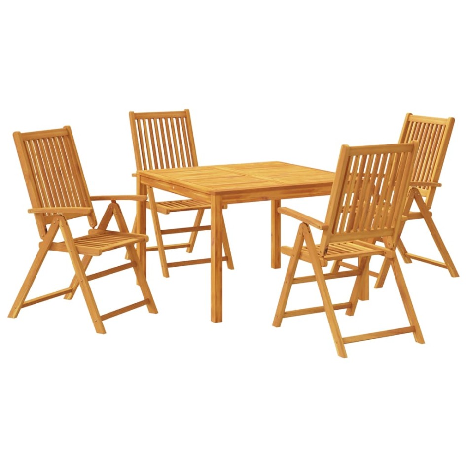 Juego de comedor de jardín 5 piezas madera maciza de