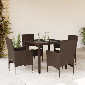 Set comedor jardín 5 pzas cojines ratán sintético vidrio