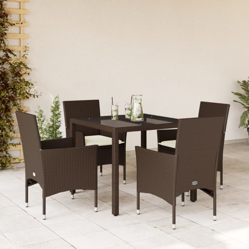 Set comedor jardín 5 pzas cojines ratán sintético vidrio