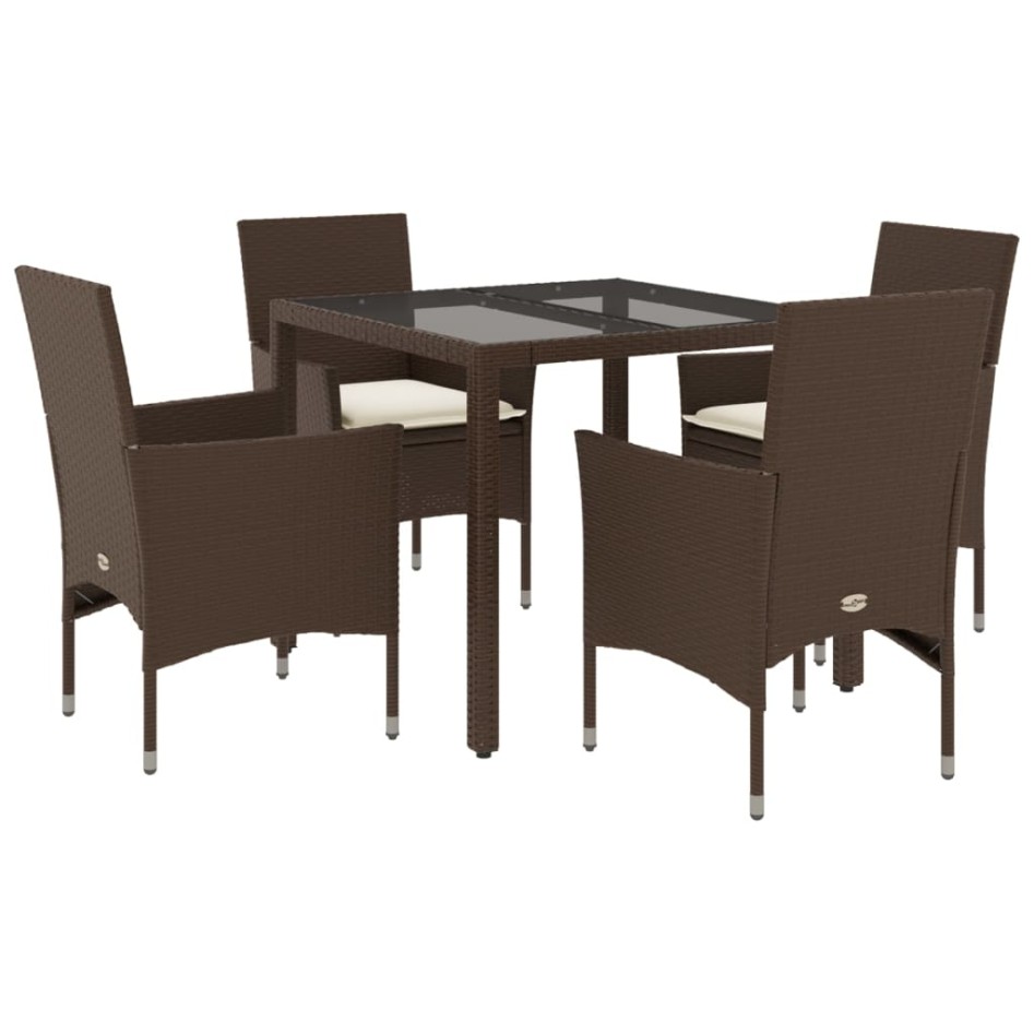 Set comedor jardín 5 pzas cojines ratán sintético vidrio